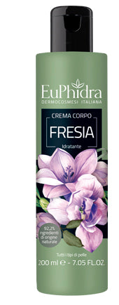 Euphidra crema corpo idratante fresia in flacone con etichetta