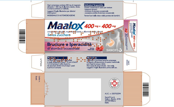 Maalox 400 mg + 400 mg compresse masticabili senza zucchero