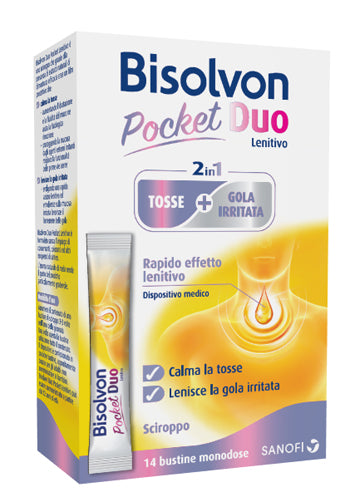 Bisolvon duo pocket lenitivo tosse + gola irritata a base di miele e altea 14 bustine monodose 10 ml