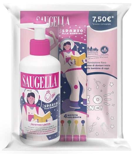 Saugella girl + gadget promozione costituita da un bundle composto da prodotto girl 200 ml + in omaggio matite colorate